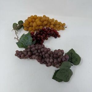 Lot of 3 Fake Fruit Vintage Grape Clusters Rubber Orange & Red Mid Century Decor